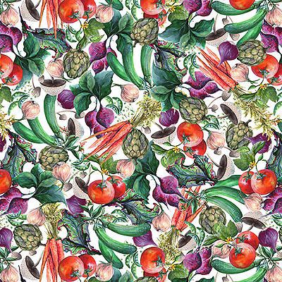 Blissful Bounty Fabric: Packed Veggies White (per 1/4 metre)