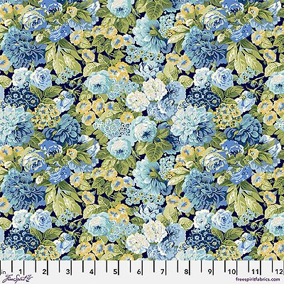 A Celebration of Sanderson fabric: Rose and Peony Indigo Small (per 1/4 metre)