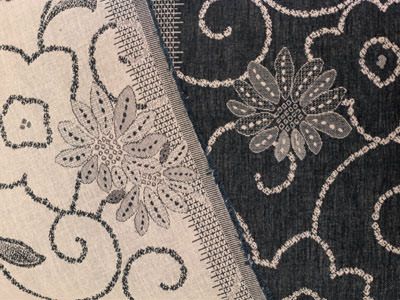 Double Weave Jacquard: Woven Florals Grey (per 1/4 metre)