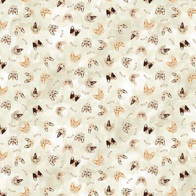 Marcel Fabric: Party Hats on Cats Cream (per 1/4 metre)