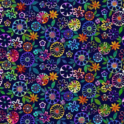 Geofetti Fabric: Rainbow Florals Navy (per 1/4 metre)