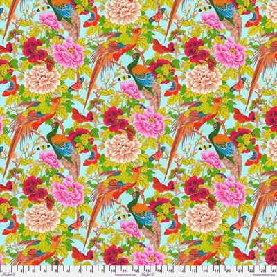 Temple Garden fabric: Pheasants and Butterflies Multi (per 1/4 metre)