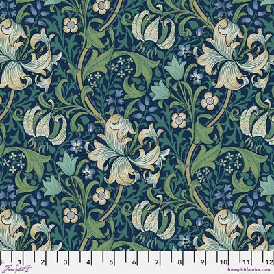 William Morris Buttermere Fabric: Golden Lily Navy (per 1/4 metre)