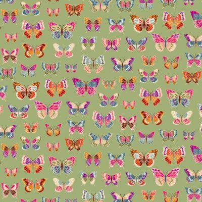 Luxe fabric: Butterflies Green (per 1/4 metre)