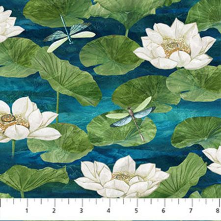 Tranquil Waters fabrics: Lily Flowers, Dark