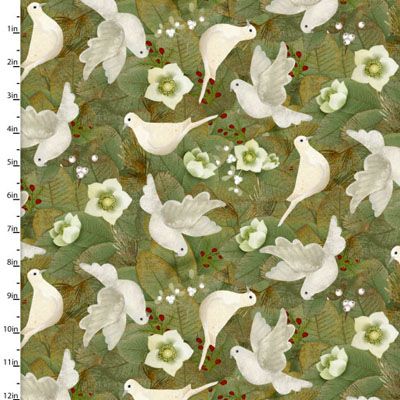 French Countryside Christmas Fabric Flying Doves (per 1/4 metre)