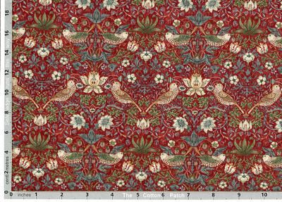 William Morris Kelmscott Fabric: Mini Strawberry Thief Red (per 1/4 metre)