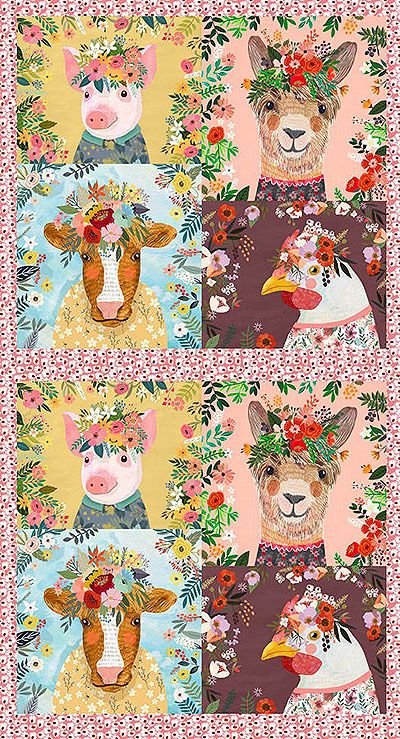 Mia Charro Farm Friends fabric: Farm Friends Panel Multi