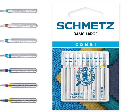 Schmetz Basic Large Machine Needles Mixed Pack of Universal Jeans and Stretch