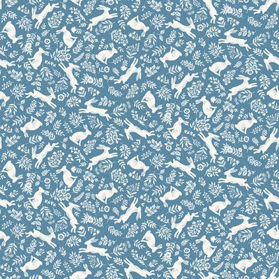 Foxwood Fabric Makower Bounding Bunnies Blue