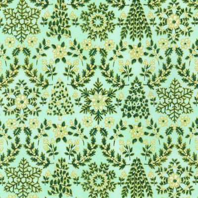 Holiday Flourish Snow Flower fabric Tree Garland Mint (per 1/4 metre)