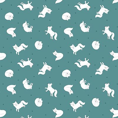 Small Things Polar Animals Fabric: Arctic Fox Iced Teal Lewis and Irene