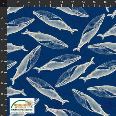 My Seven Seas Fabric: Blue Whales Ocean (per 1/4 metre)