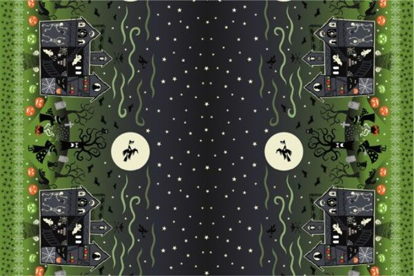 Haunted House Fabric: Glow in the Dark Double edge Border, green