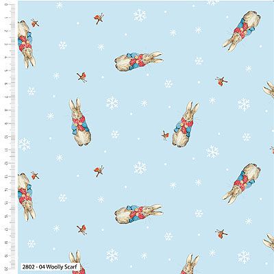 Peter Rabbit Christmas Traditions Fabric: Woolly Scarf Sky Blue (per 1/4 metre)