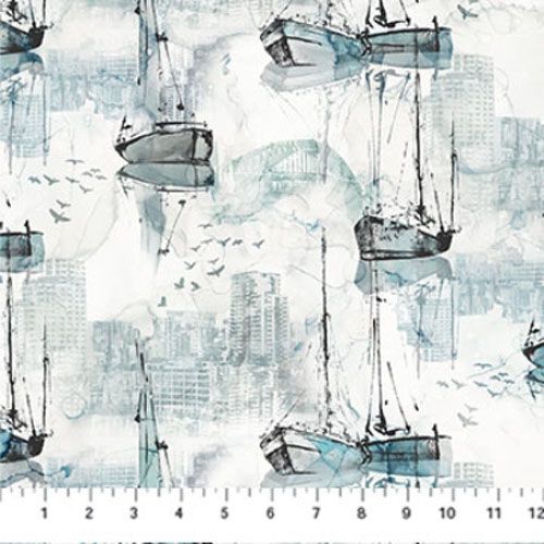 City Harbour fabric: Boats on White