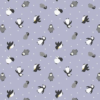 Small Things Polar Animals Fabric: Penguins Iced Lilac Lewis and Irene