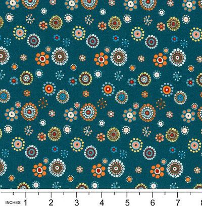 Broderi fabric: Flowerheads Cyan (per 1/4 metre)