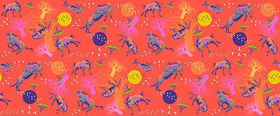 Migration Fabric: Wildebeasts in Motion Red (per 1/4 metre)