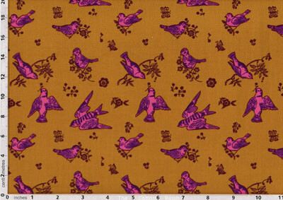 Free Spirit Designers Fabric: Birds and Love Gold (per 1/4 metre)