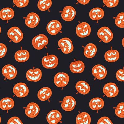 Haunted House Fabric Pumpkin Faces on Black (Glow in the Dark) Lewis and Irene