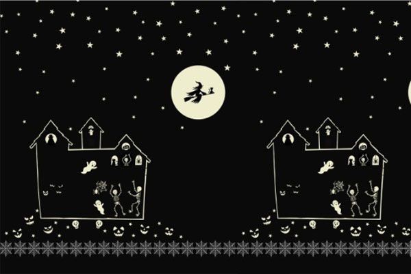 Haunted House Fabric: Glow in the Dark Double edge Border, green