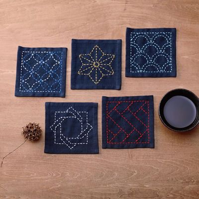 Sashiko Sampler Coasters Navy