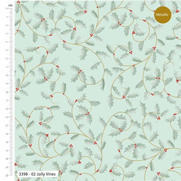 Scandi Holly fabric, Jolly Vines