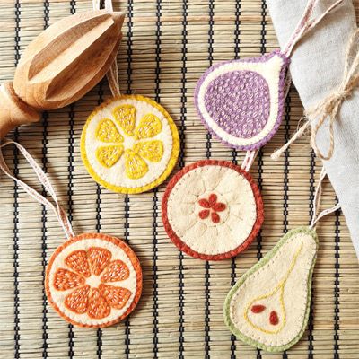 Embroidered Fruit Felt Ornaments