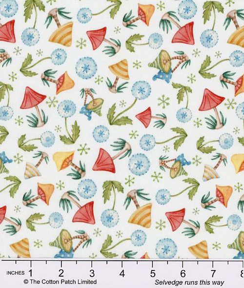 Better Gnomes and Gardens fabric: Tossed Mushrooms White