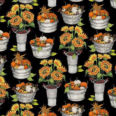 Fall Delight Fabric: Pumpkins in Tubs Orange (per 1/4 metre)