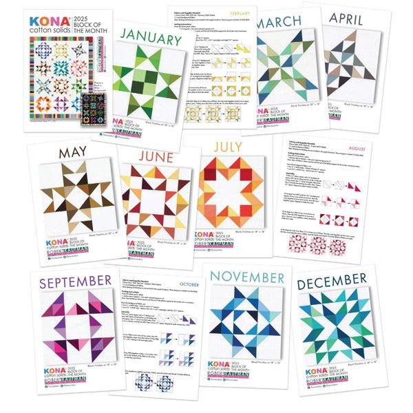 Kona Solids 2025 Block of the Month Background fabric and Patterns