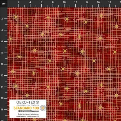 Christmas Wonders fabric: Snowflakes on Red Grid (per 1/4 metre)