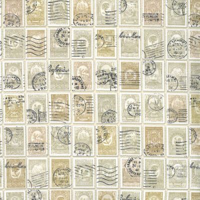 Flea Market Fresh Fabric: Stamps Parchment (per 1/4 metre)