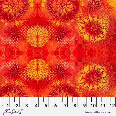 Sue Penn Happy Blooms fabric: Sunburst Flame (per 1/4 metre)