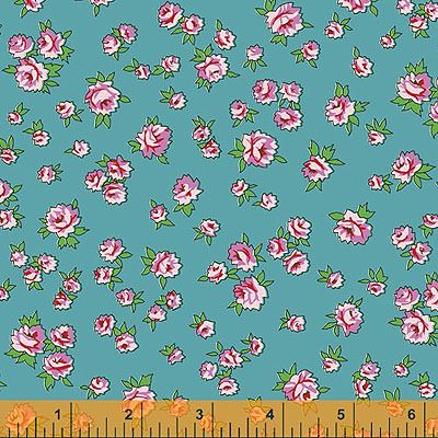 Posy Fabric: Little Roses Turquoise (per 1/4 metre)