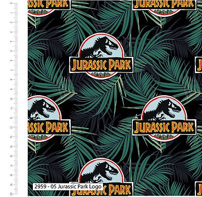 Jurassic Park Opulent Jungle fabric: Jurassic Park Logo Black (per 1/4 metre)