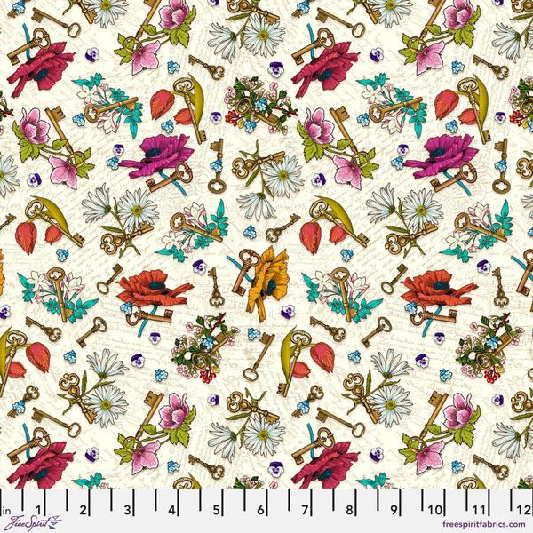 Language of Flowers Fabric: Key to Secrets Cream (per 1/4 metre)