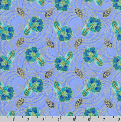 Jaikumari Fabric: Flower Motif Sky (per 1/4 metre)