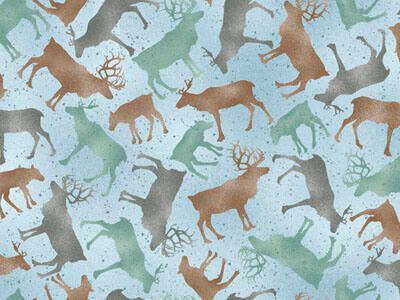 Lake Caribou Fabric: Deers on Aqua (per 1/4 metre)