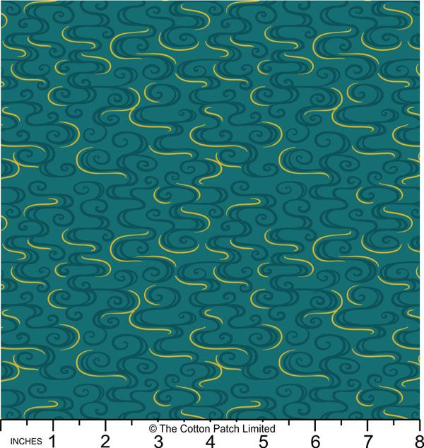 Year of the Dragon fabric: Dragon Swirl on Dark Jade, Gold Metallic