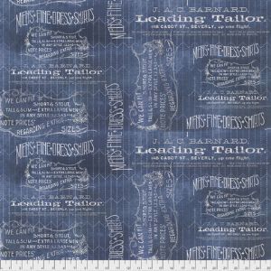 Tim Holtz Fabric: Eclectic Elements Dapper Tailored Blue (per 1/4 metre)