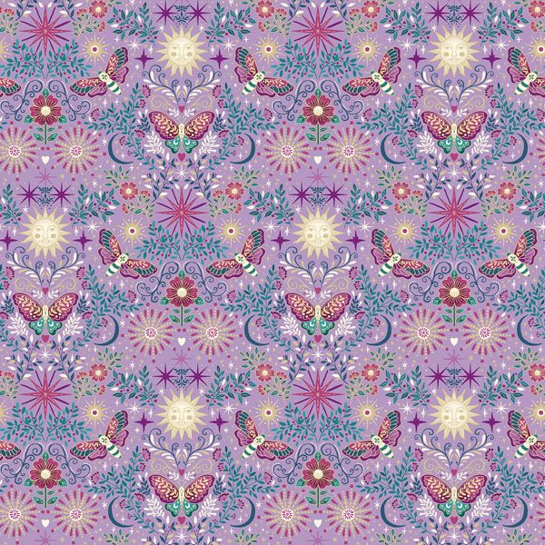 Luna Fabric: Night Garden, Purple