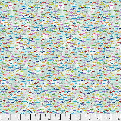 Migration Fabric: Siberian Cranes Aqua (per 1/4 metre)