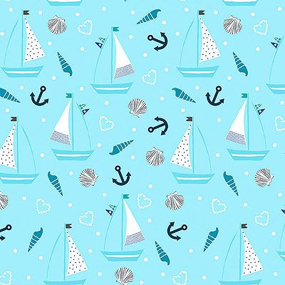 Just for Kids fabric: Sailboats Aqua (per 1/4 metre)