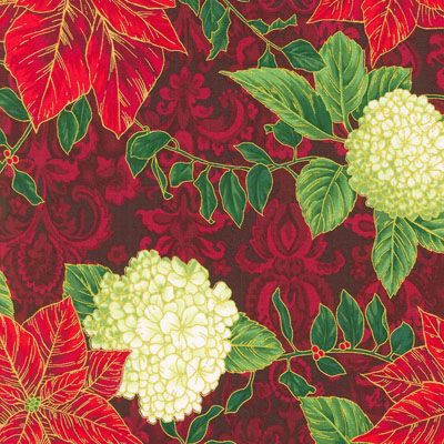 Holiday Flourish Snow Flower fabric Flowers Cranberry (per 1/4 metre)