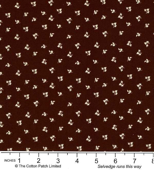 Nellie's Shirtings Fabric: Small Leaves on Brown (per 1/4 metre)