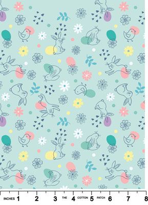 Spring Treats Fabric: Chicks and Bunnies light blue Lewis and Irene