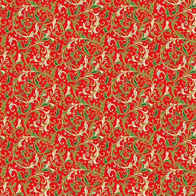 Classic Foliage fabric: Decorative Scroll Red (per 1/4 fabric)