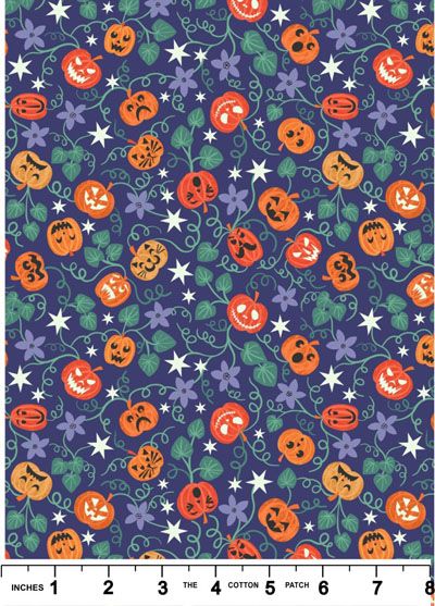 Castle Spooky Fabric: Pumpkins on Blue Lewis and Irene